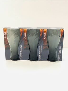 Collectible 2018 Coca-Cola Limited Edition Smoked Gray Glasses Set of 3 NEW